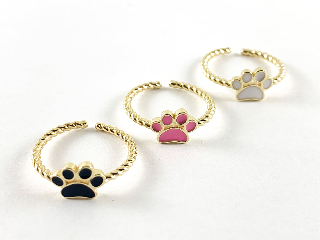 Real Gold 18K Plated Enamel Dog/Cat Paw Adjustable Ring 5pcs