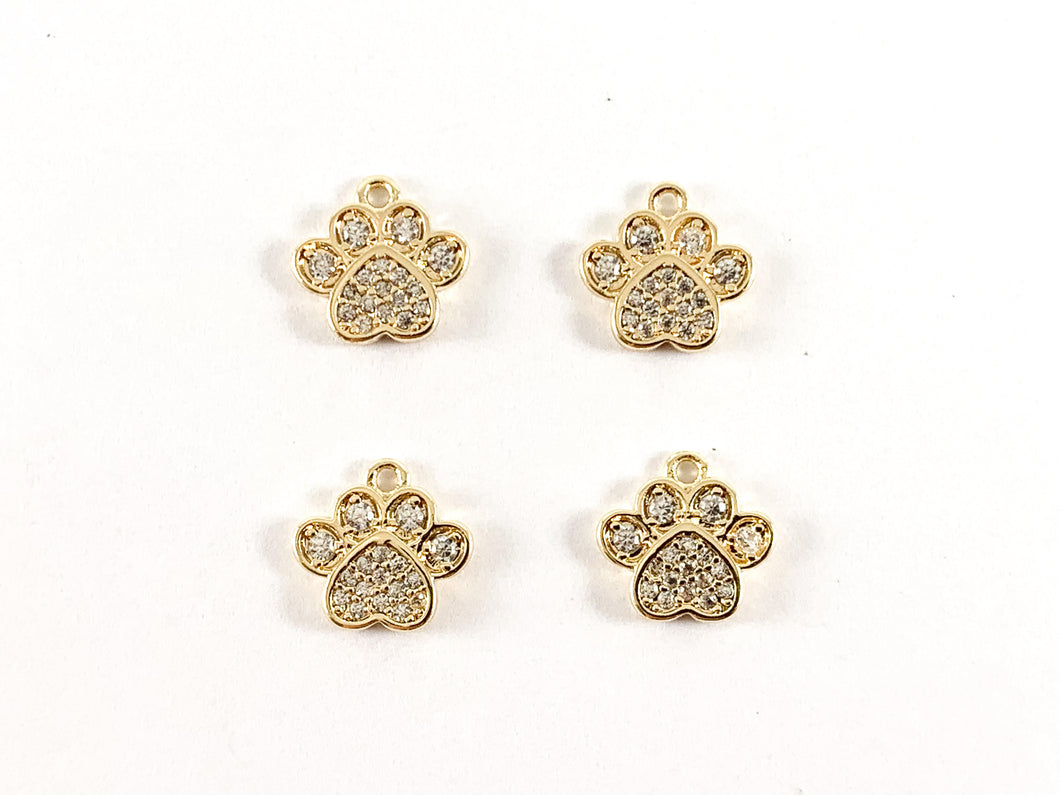 Real Gold 18K Plated Micro CZ Pave Paw Charms Over Brass 6 pcs