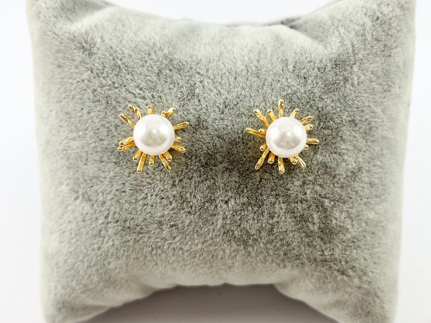 Pretty Unique Pearl Studs in 18K Gold or Silver plated Copper 3 pairs