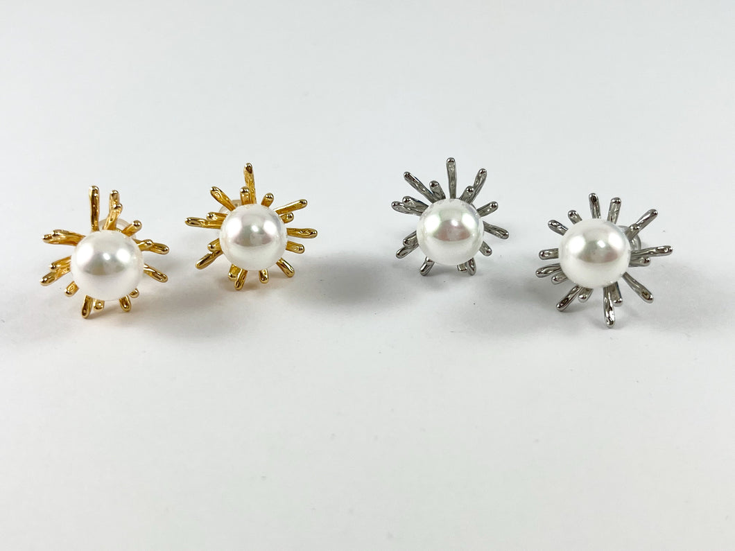 Pretty Unique Pearl Studs in 18K Gold or Silver plated Copper 3 pairs