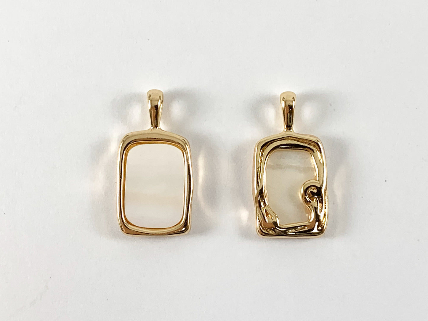 Real Gold/Silver Plated 18K Rectangle Shell Charm/Pendant Over Copper 6 pcs