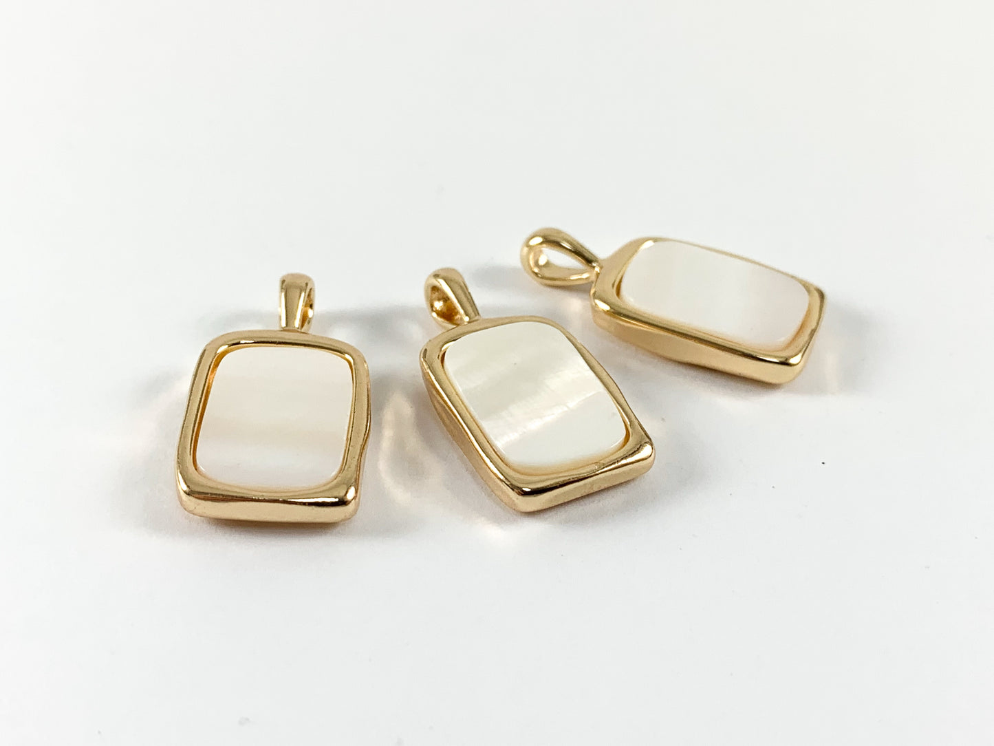 Real Gold/Silver Plated 18K Rectangle Shell Charm/Pendant Over Copper 6 pcs