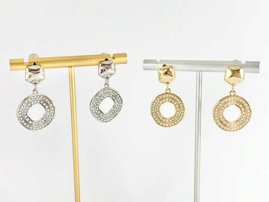 Elegantes Pendientes Colgantes de Círculo de Perlas en Oro de 18 Quilates o Cobre bañado en Plata 2 pares