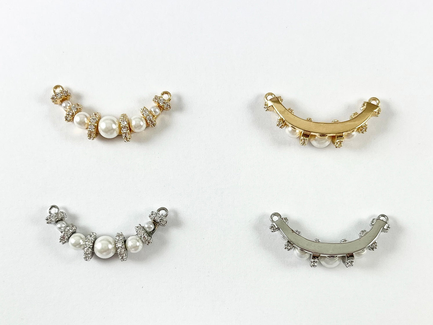 Elegant Pearl CZ Pave Curve Connector in 18K Gold/Silver Plating for DIY Jewelry Making 5 pcs