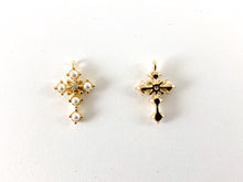 Load image into Gallery viewer, Real Gold 18K Plated Micro CZ Pave Tiny Pearl Cross Charm Over Brass 10pcs
