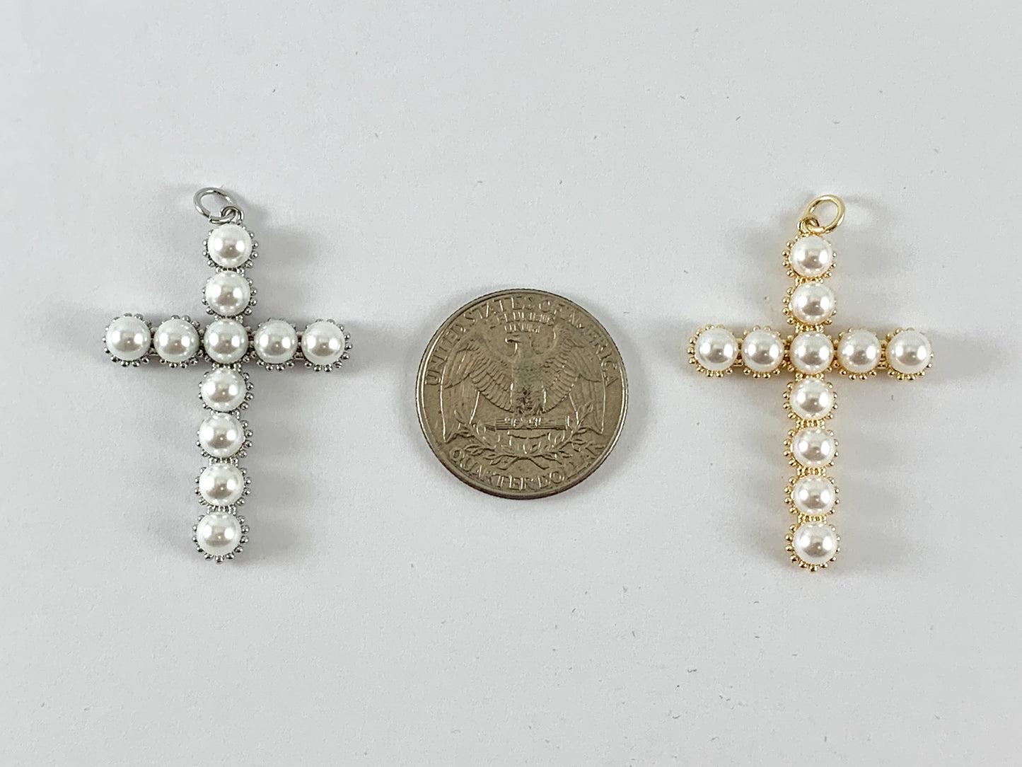 Real Gold/Platinum Plated 18K Micro CZ Pave Mother of Pearl Cross Charm Over Copper 5pc