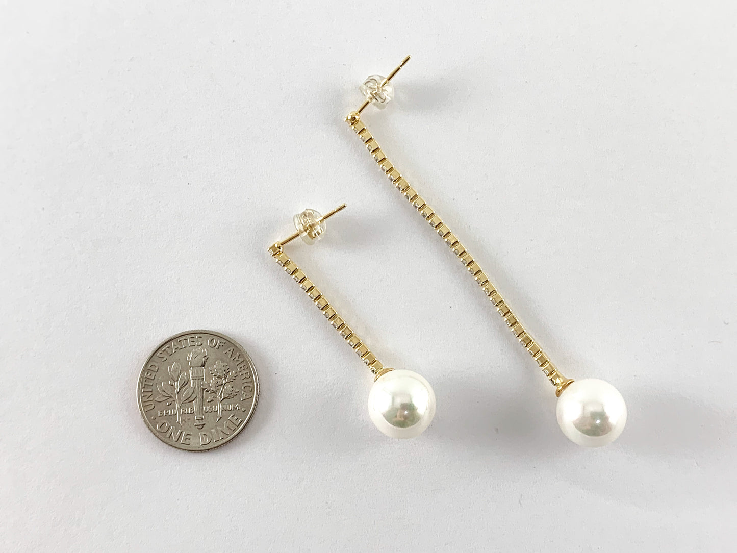 Pendientes colgantes de perlas de diamantes de imitación chapados en oro real de 18 quilates 1 par