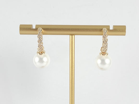 Elegantes aretes colgantes de perlas en pavé de circonita cúbica chapados en oro de 18 quilates sobre cobre, 3 pares