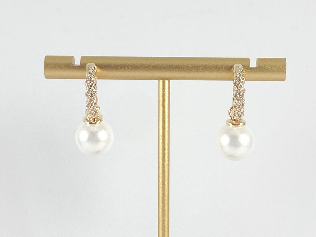 Elegant Pearl Drop Earrings in CZ Pave 18K gold Plated over Copper 3 pairs