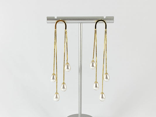 Real 18K Gold or Silver Plated Pearl Drop Tassel Earring Over Copper 1 pair