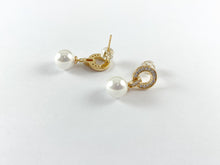 Load image into Gallery viewer, 18K Gold Plated CZ Pave Circle MOP Pearl Dangle Earrings 4 pairs
