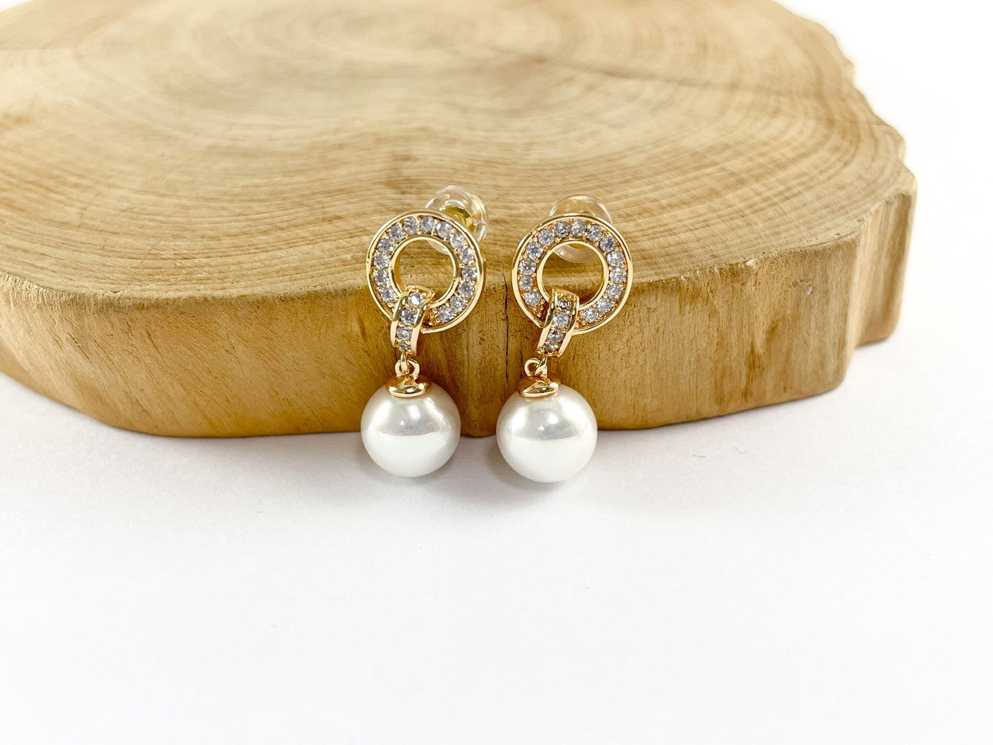 18K Gold Plated CZ Pave Circle MOP Pearl Dangle Earrings 4 pairs