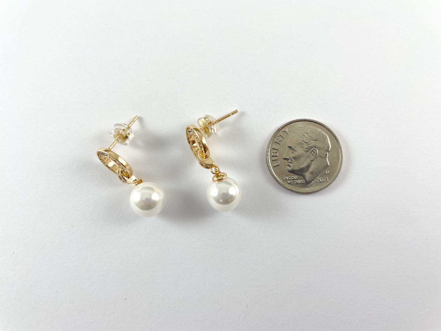 18K Gold Plated CZ Pave Circle MOP Pearl Dangle Earrings 4 pairs