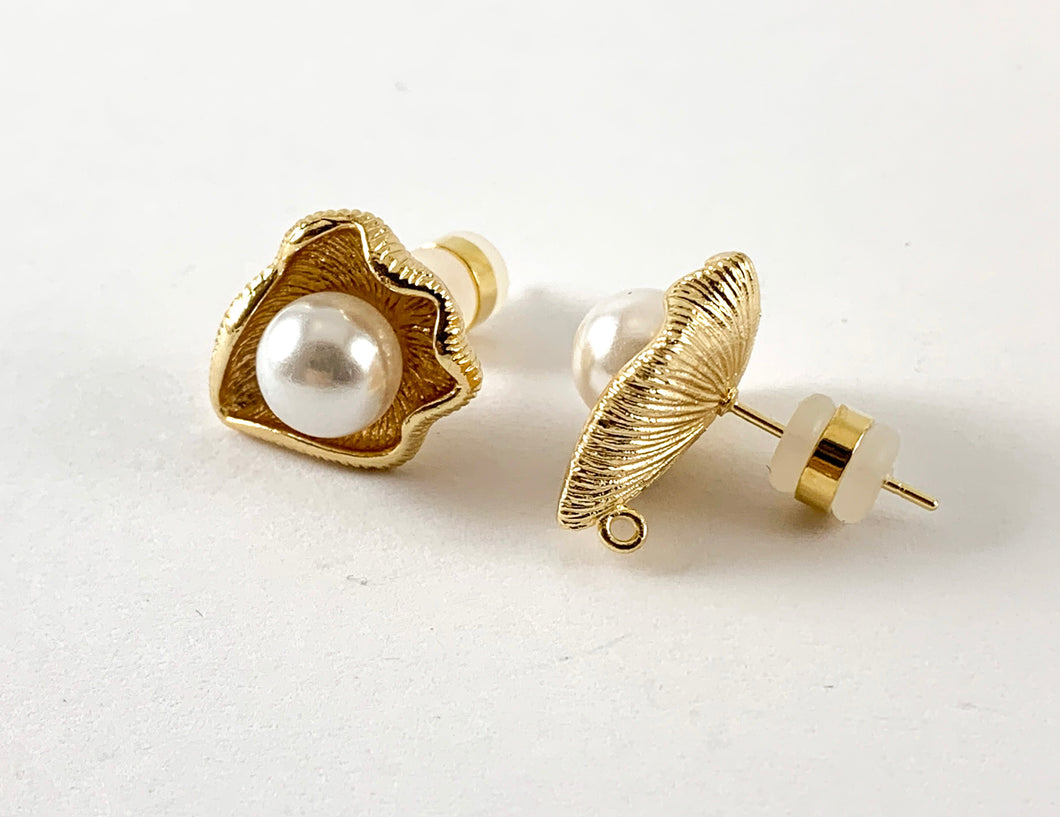 Real 18K Gold Plated Pave Mother of Pearl Earring Stud Component Over Copper 5pairs