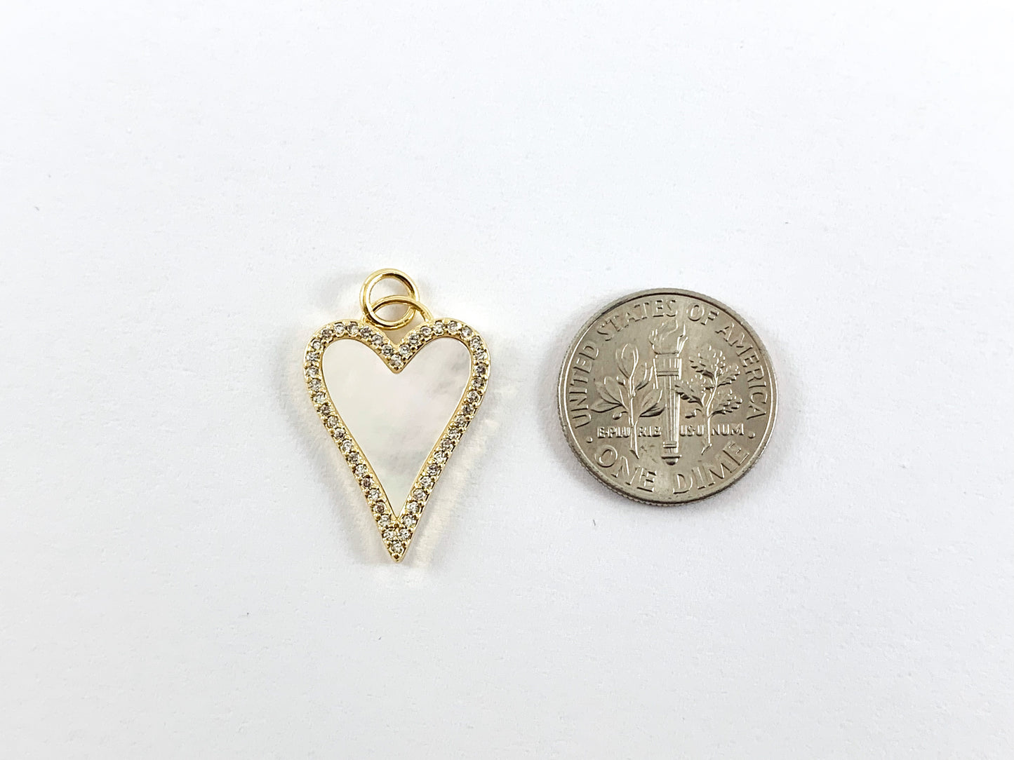 18K Real Gold/Platinum Plated Micro CZ Pave White Lip Shell Heart Charm Pendant Over Copper 5 pcs