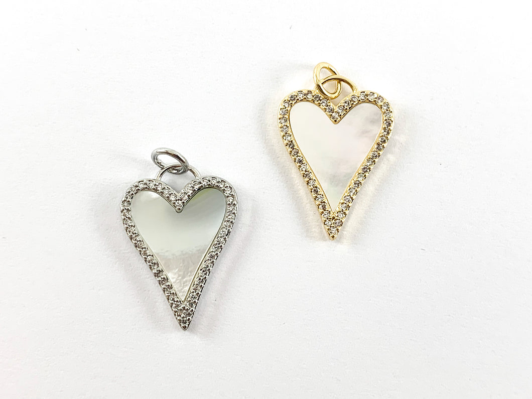 18K Real Gold/Platinum Plated Micro CZ Pave White Lip Shell Heart Charm Pendant Over Copper 5 pcs