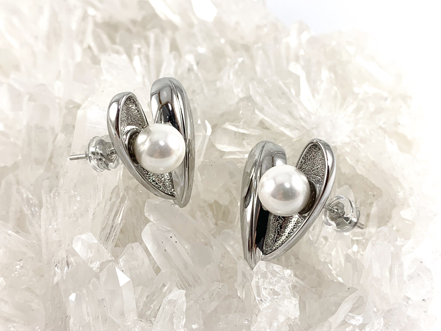 Real 18K Gold/Silver Plated Pearl Heart Earrings Over Copper 3 pairs