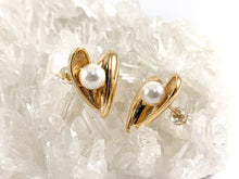 Load image into Gallery viewer, Real 18K Gold/Silver Plated Pearl Heart Earrings Over Copper 3 pairs
