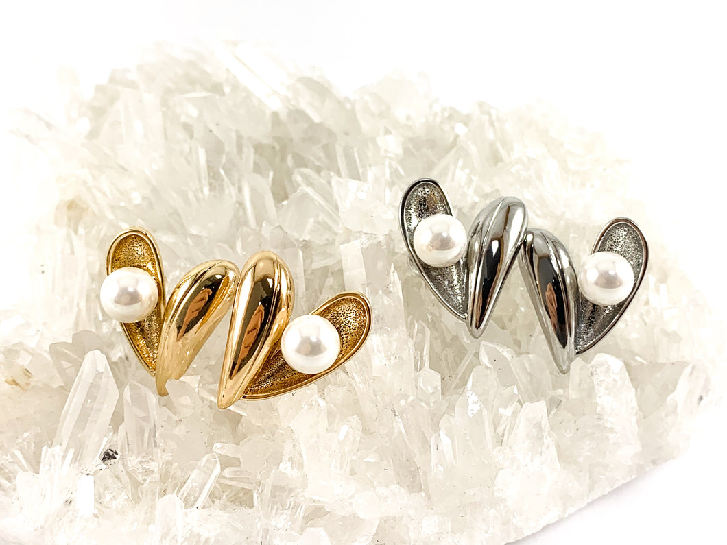 Real 18K Gold/Silver Plated Pearl Heart Earrings Over Copper 3 pairs