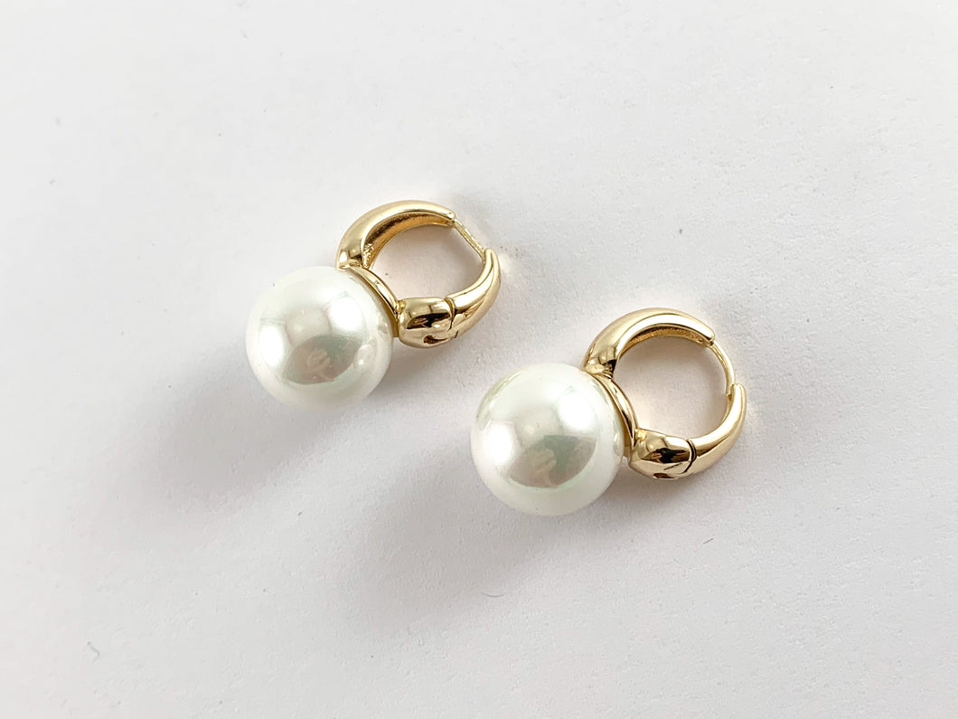 Real Gold 18K Plated Pearl Earring Hoop Huggies 3 Pairs