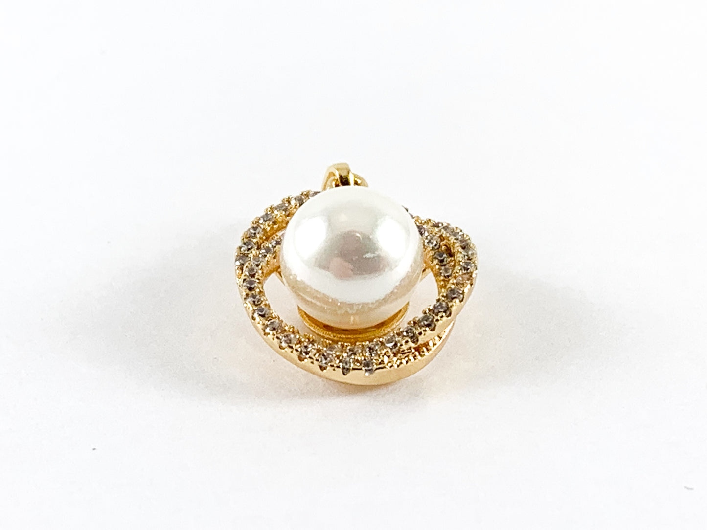 Real Gold Plated 18K Micro CZ Pave Mother of Pearl Charm Pendant Over Copper 6pcs