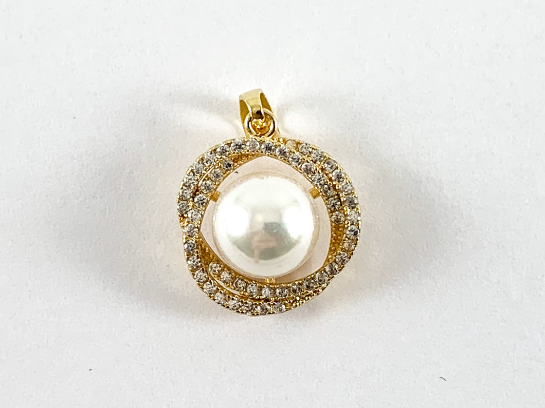 Real Gold Plated 18K Micro CZ Pave Mother of Pearl Charm Pendant Over Copper 6pcs