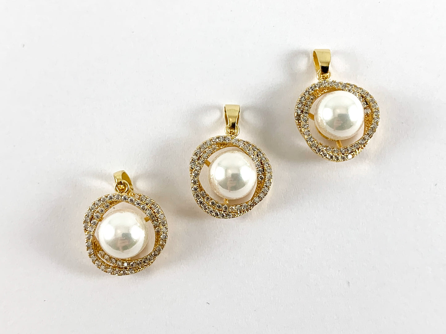 Real Gold Plated 18K Micro CZ Pave Mother of Pearl Charm Pendant Over Copper 6pcs