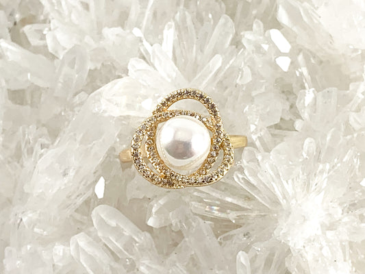 Real Gold 18K Plated CZ Pave Pearl Cluster Statement Adjustable Ring 4pcs