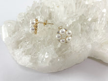 Load image into Gallery viewer, 18K Gold Plated CZ Pave Pearl Floral Stud Earring Over Copper 3 pairs
