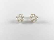 Load image into Gallery viewer, 18K Gold Plated CZ Pave Pearl Floral Stud Earring Over Copper 3 pairs
