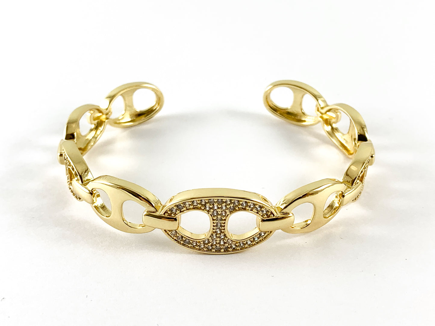 Real Gold/Platinum 18K Plated Copper CZ Pave Bracelet Cuffs/Bangles