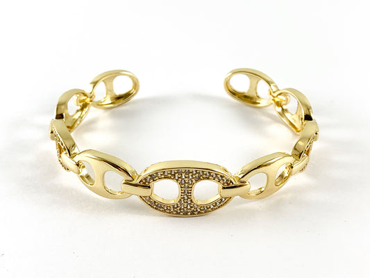 Real Gold/Platinum 18K Plated Copper CZ Pave Bracelet Cuffs/Bangles