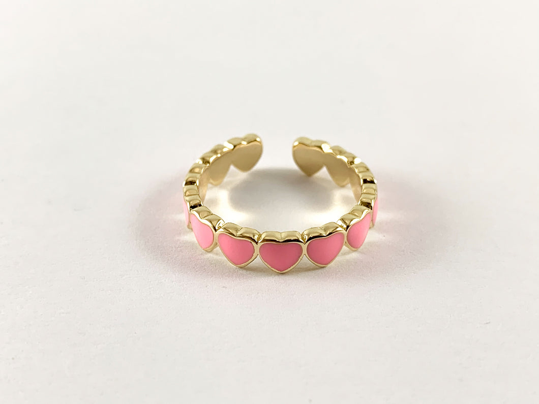 Pink Hearts Enamel 18K Gold Plated Copper Adjustable Ring 4 pcs