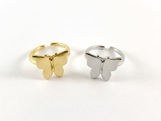 Real 18K Gold and Platinum Plated Adjustable Butterfly Ring 5pcs