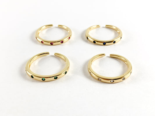 Real Gold 18K Plated CZ Pave Rhinestone Dainty Minimalist Ring over Copper 5pcs