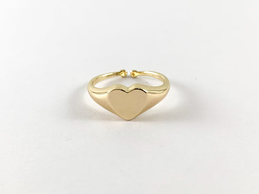 Anillo ajustable con corazón de cobre chapado en oro real de 18 quilates, 4 piezas