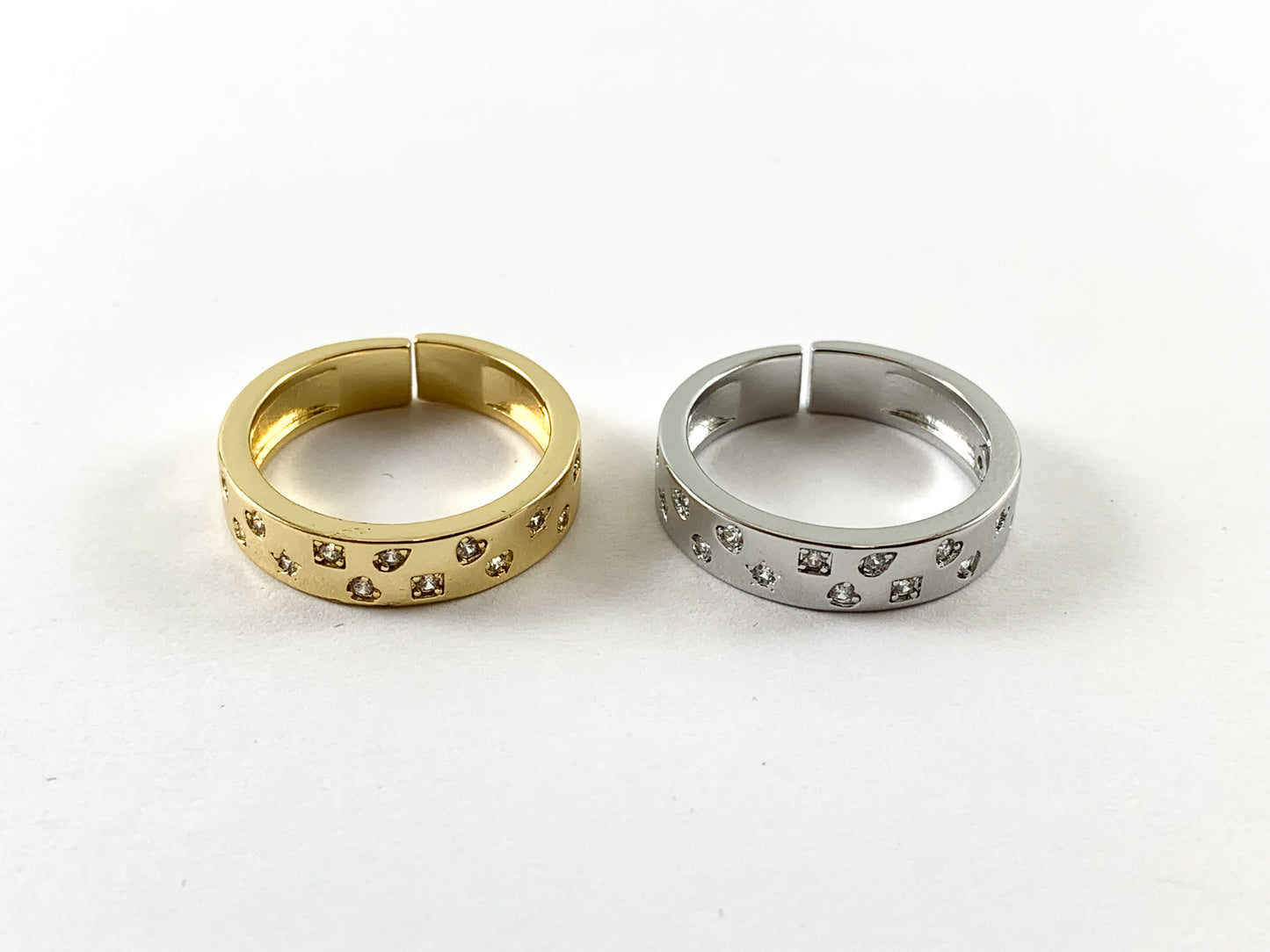 Real Gold 18K/Platinum Plated CZ Pave Adjustable Ring 4pc