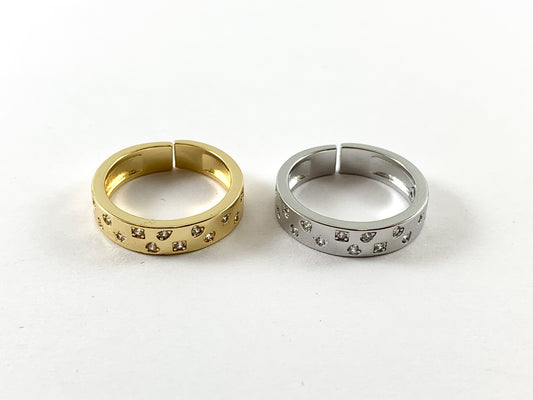 Real Gold 18K/Platinum Plated CZ Pave Adjustable Ring 4pc