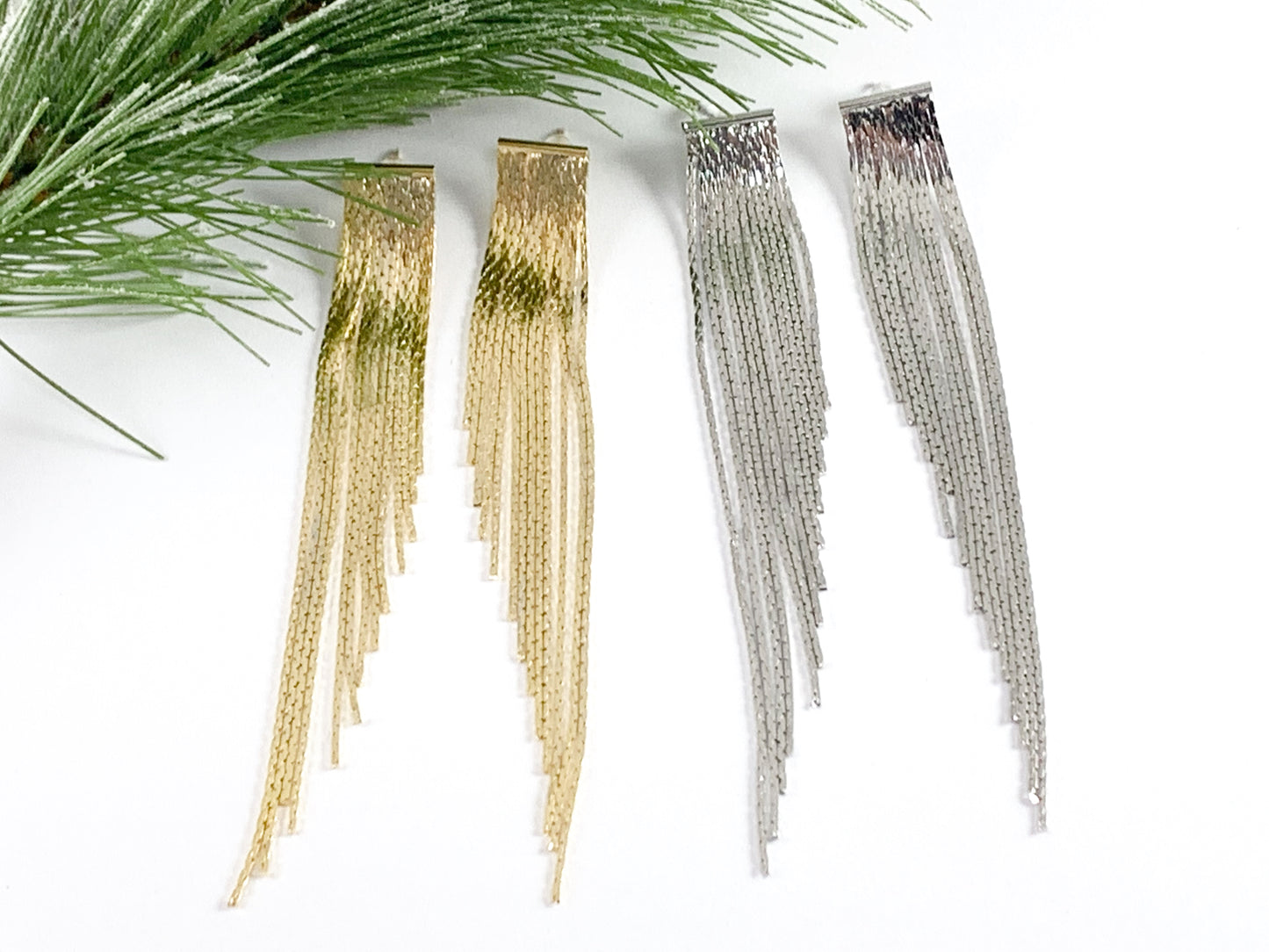 Pendientes de borla recta con flecos glamorosos en oro de 18 quilates o chapado en plata sobre cobre 1 par