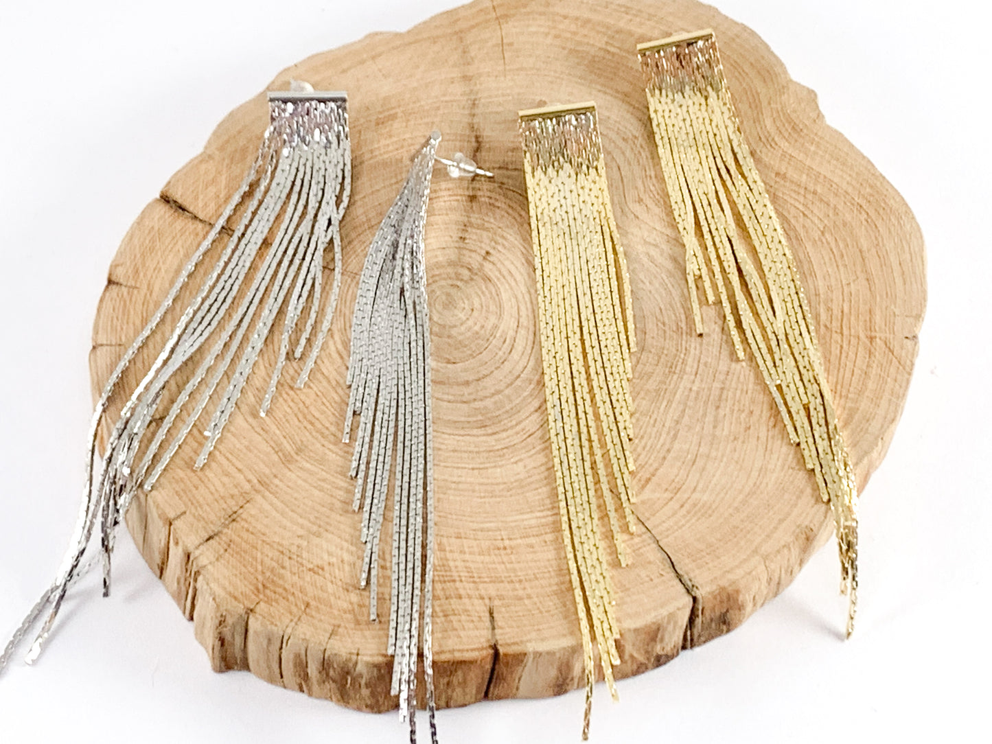 Pendientes de borla recta con flecos glamorosos en oro de 18 quilates o chapado en plata sobre cobre 1 par