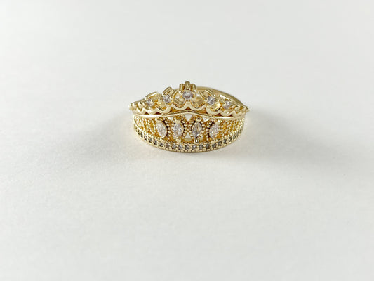 Real 18K Gold Plated CZ Pave Princess Crown Adjustable Ring 4pcs