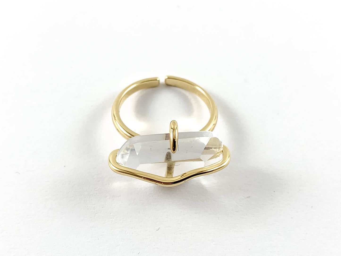 Anillo de cuarzo transparente de imitación chapado en oro real de 18 quilates, 5 piezas