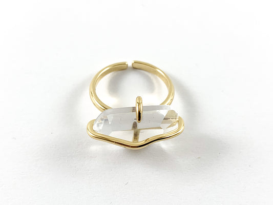 Real Gold 18K Plated Imitation Clear Quartz Ring 5pc