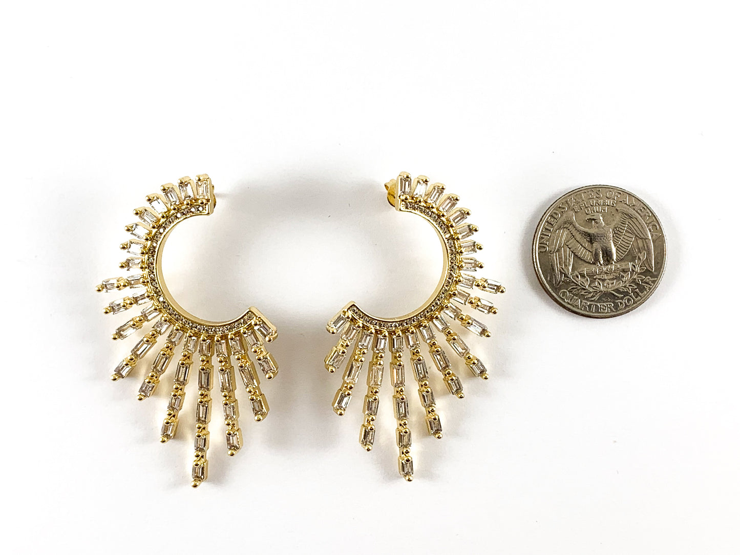 Real Gold 18K Plated Copper CZ Pave Radiant Fringe Earring