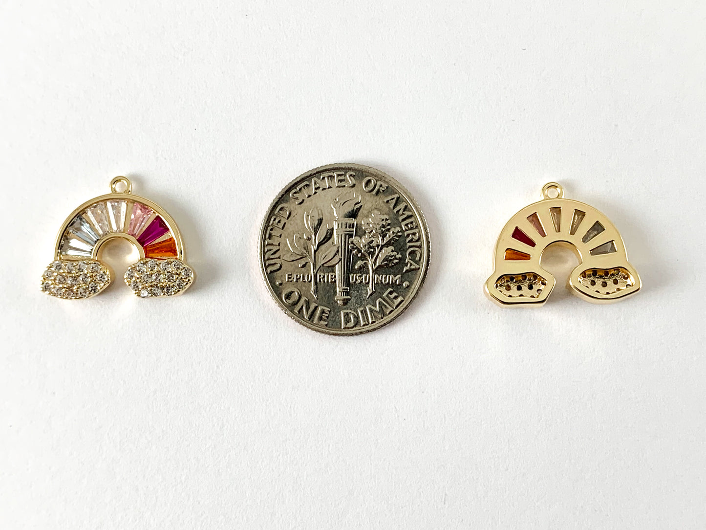 18K Gold Plated Micro CZ Pave Rainbow Clouds Charm Over Brass 5pcs