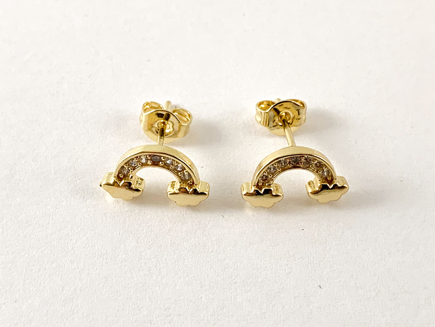 Real Gold Plated CZ Pave Rainbow on Clouds Earring Stud Over Copper 5pairs