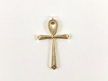 Load image into Gallery viewer, Real Gold 18K Plated Micro CZ Pave Ankh Cross Pendant Over Copper 6pcs
