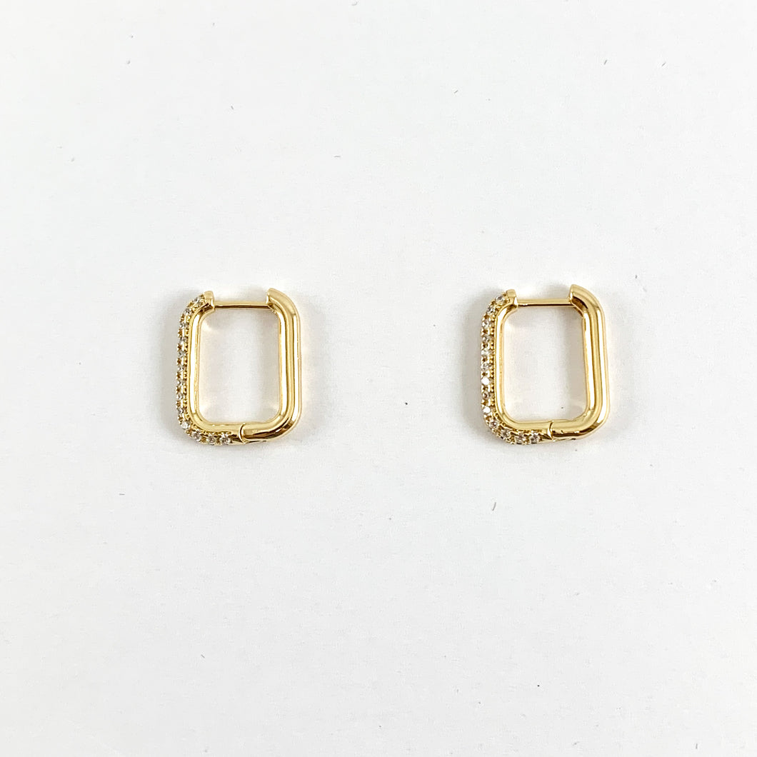 Real 18K Gold Plated Pave Rectangle Earring Over Copper 5pairs