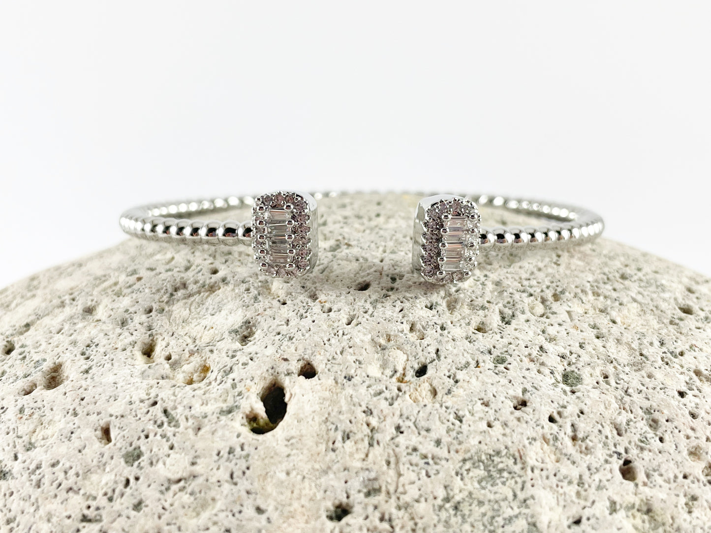 CZ Pave Baguette Rectangle Rhinestone Fancy Open Front Bracelet Cuffs in 18K Gold/Silver Plating 1 cuff