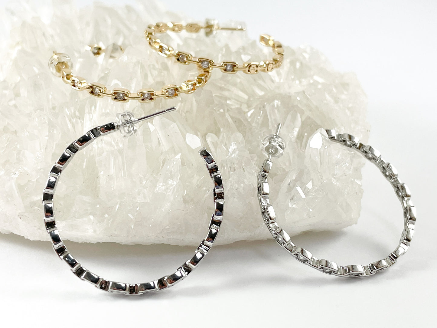 18K Gold and Platinum Plated Dainty Cubic Zirconia Earring Hoop Over Copper 3 pairs